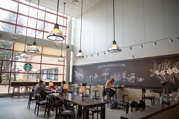 Students enjoying a quiet setting while enjoying their favorite drink